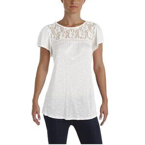 Denim & Supply Womens Ivory Slub Lace-Up Blouse L